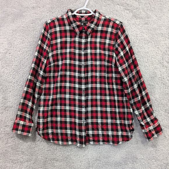 Talbots Blouse Women's Large Red Black White Plaid Long Sleeve Button Up Sparkle - Picture 1 of 10